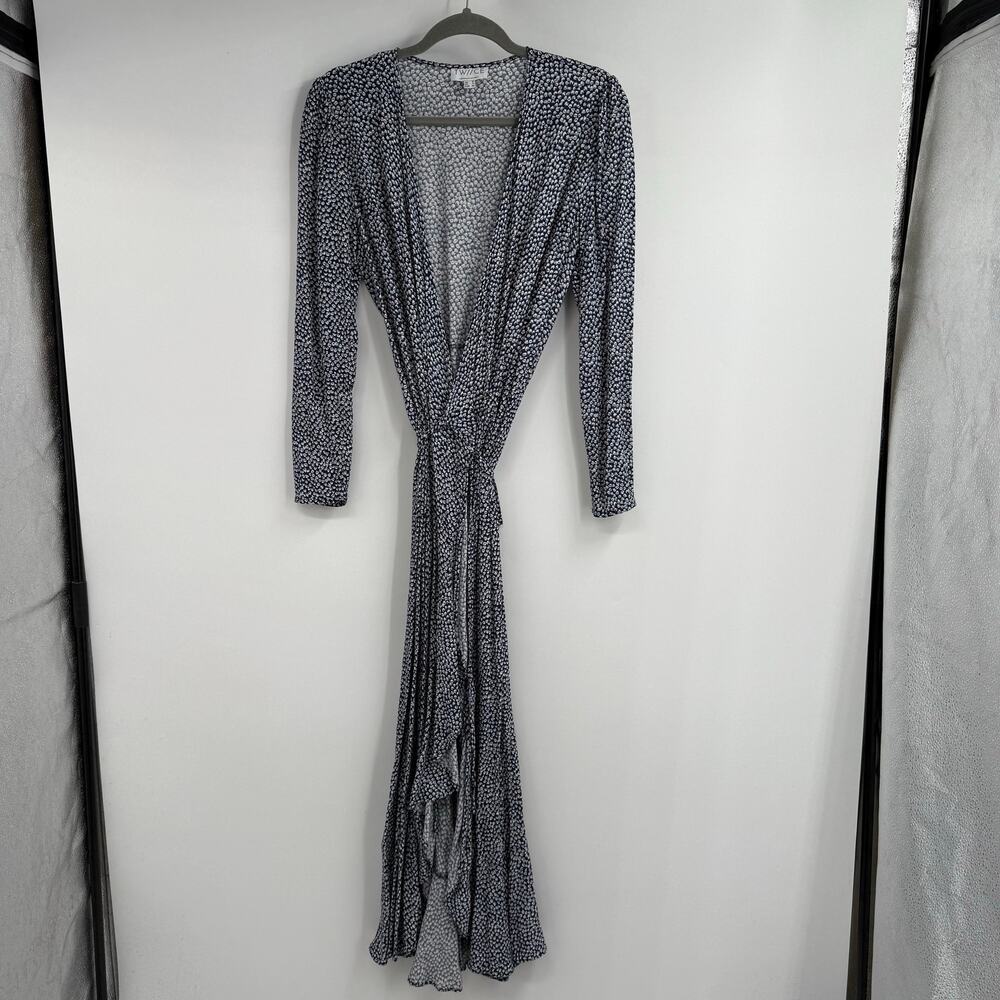 Twiice Floral Print Long Sleeve Wrap Maxi Dress Womens US 4 Blue White Tie Waist